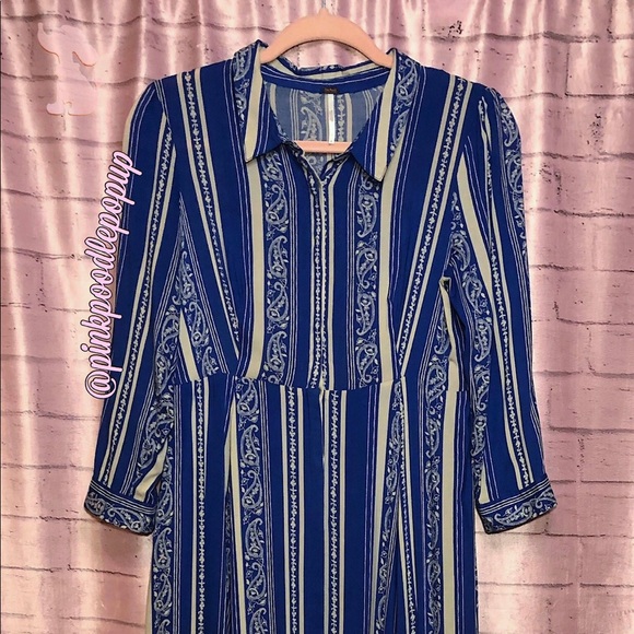 Free People Blue & Ivory Striped Maxi Shirt Dress - Picture 7 of 9